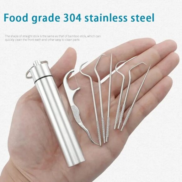 7PC Floss Stick Tools Metal Toothpick - Picture 5 of 5